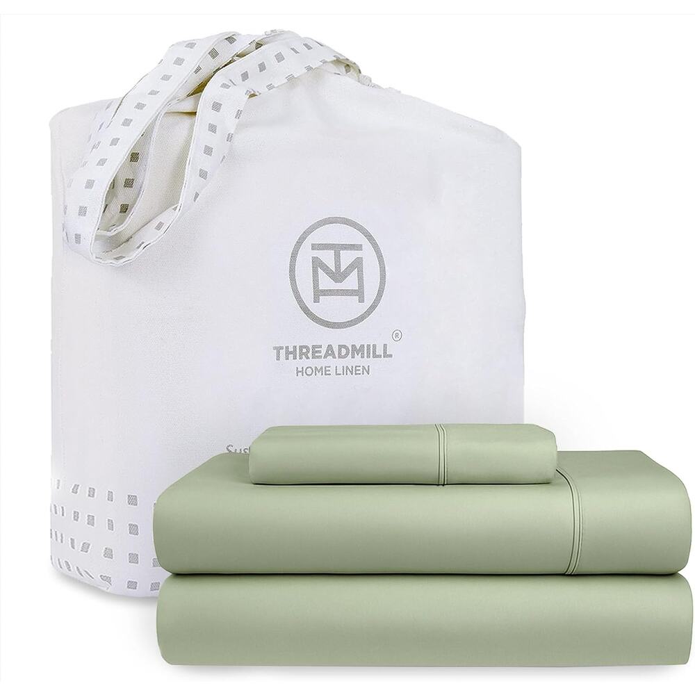100% Cotton Twin Sheet Set Green 300TC Sateen Weave 3 Piece Soft Bedding